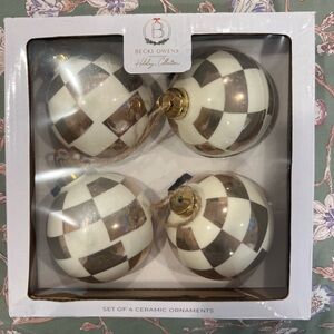 Becki Owen’s checkered ornaments 4 pk gold
